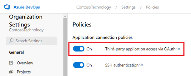 Screenshot that shows third-party application access via OAuth.