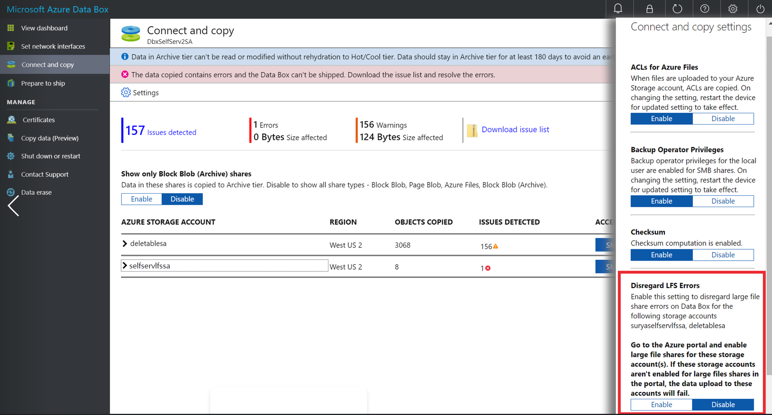 Connect and copy settings