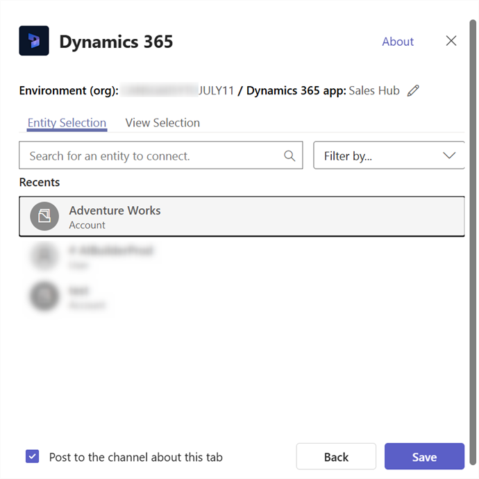 Add Dynamics 365 appsTeam channel.