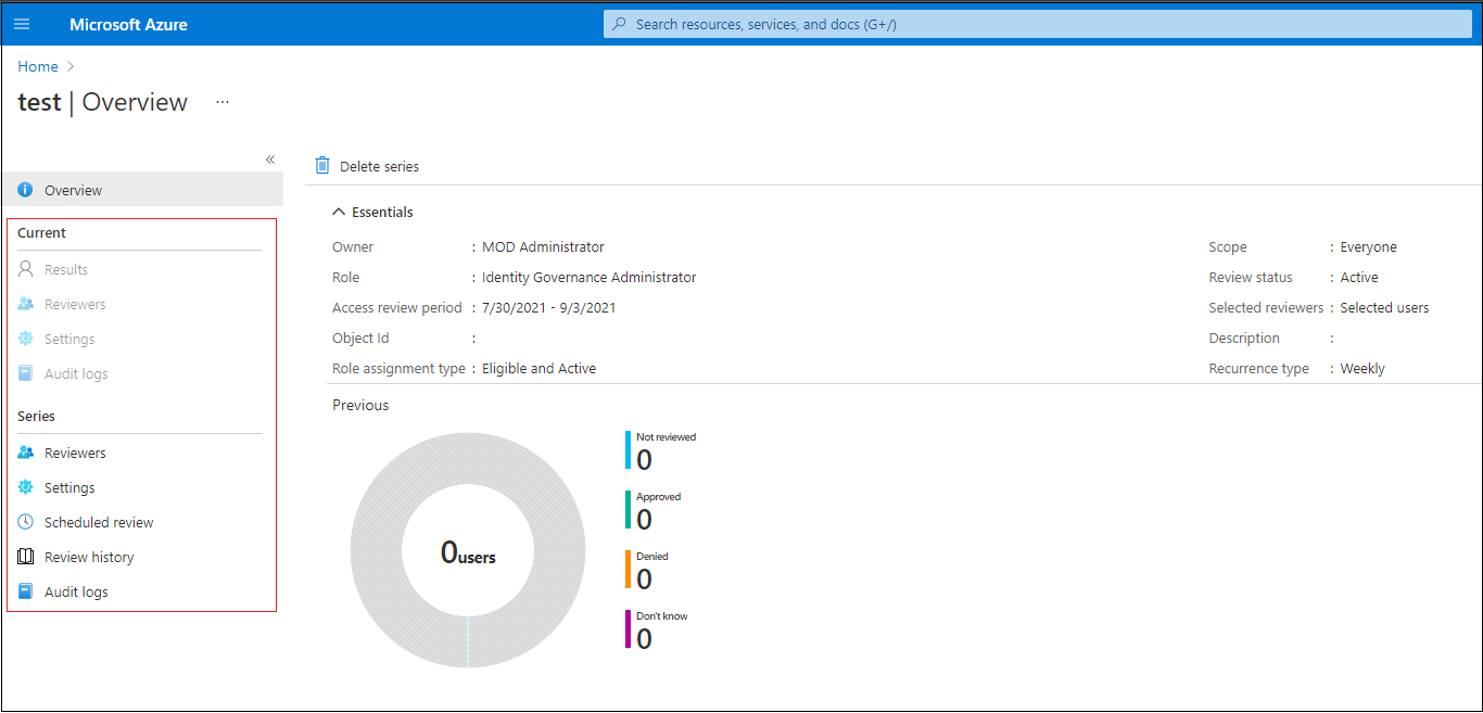 Screenshot that shows updating access review settings.