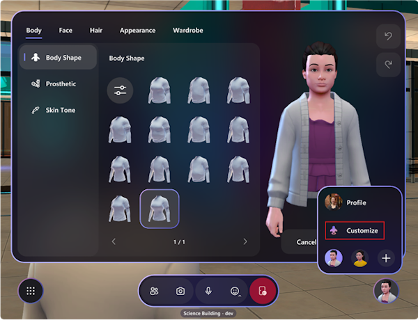 A screenshot of the avatars customization dialog