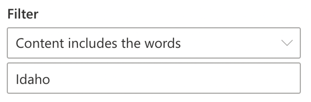 Screenshot of SharePoint Highlighted Content Web Part, where content is filtered by the content Idaho