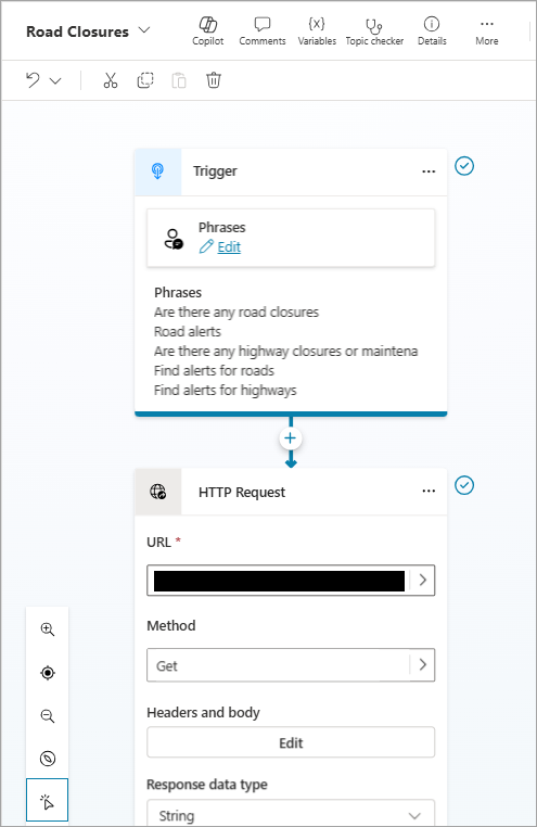 Screenshot showing beginning of topic tracking in Topics tab after triggering Highway Alerts topic.