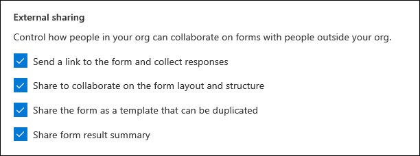 Microsoft Forms admin setting for external sharing