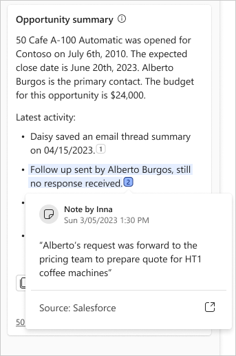 Screenshot showing the Opportunity summary data source.