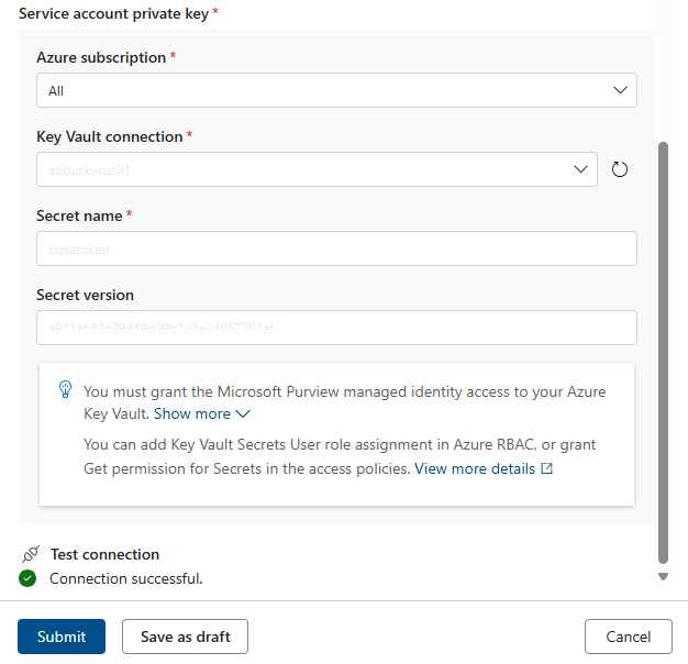 Screenshot that shows how to configure connection for google BigQuery.