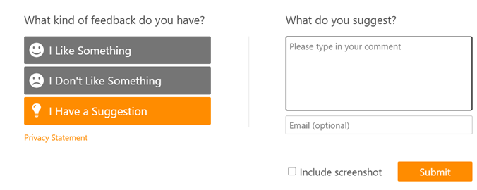 Screenshot of Feedback form.