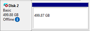 Screenshot that shows the disk as offline.