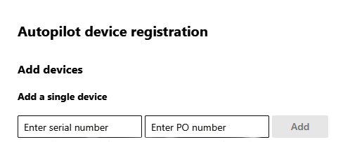 Captura de pantalla del registro de dispositivos para la inscripción de Windows Autopilot. 