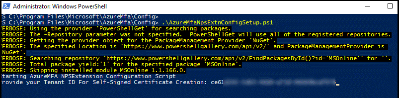 Memasukkan ID Penyewa di PowerShell