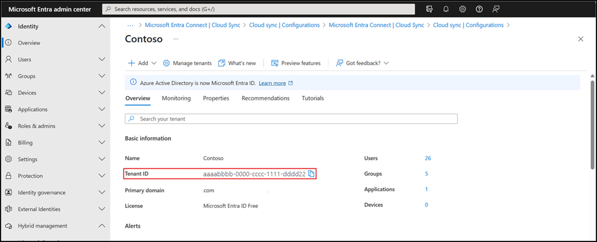 Mendapatkan ID Penyewa dari pusat admin Microsoft Entra