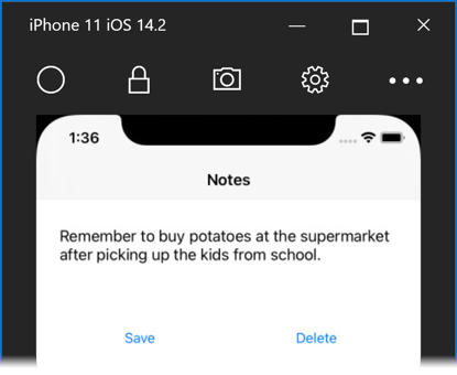 iOS シミュレーターでの Notes