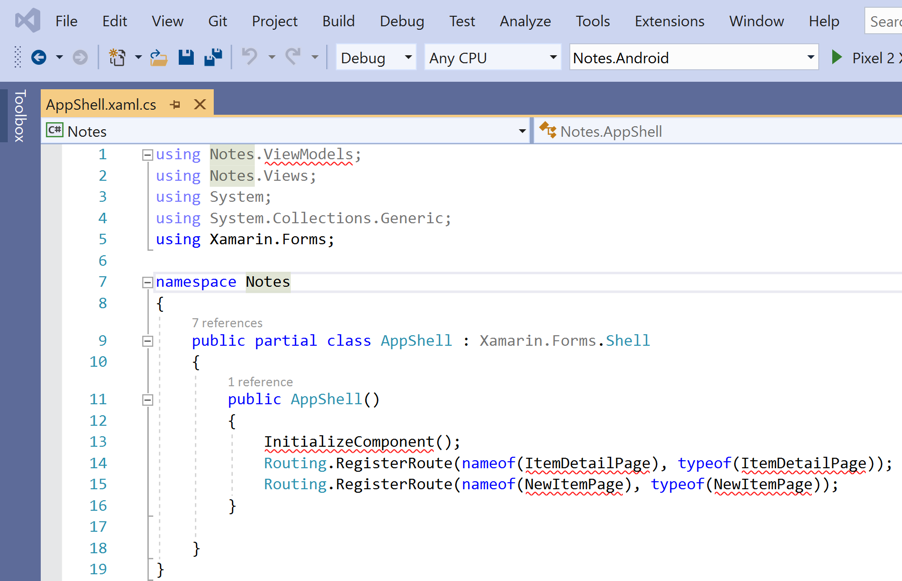 AppShell.xaml.cs を開く