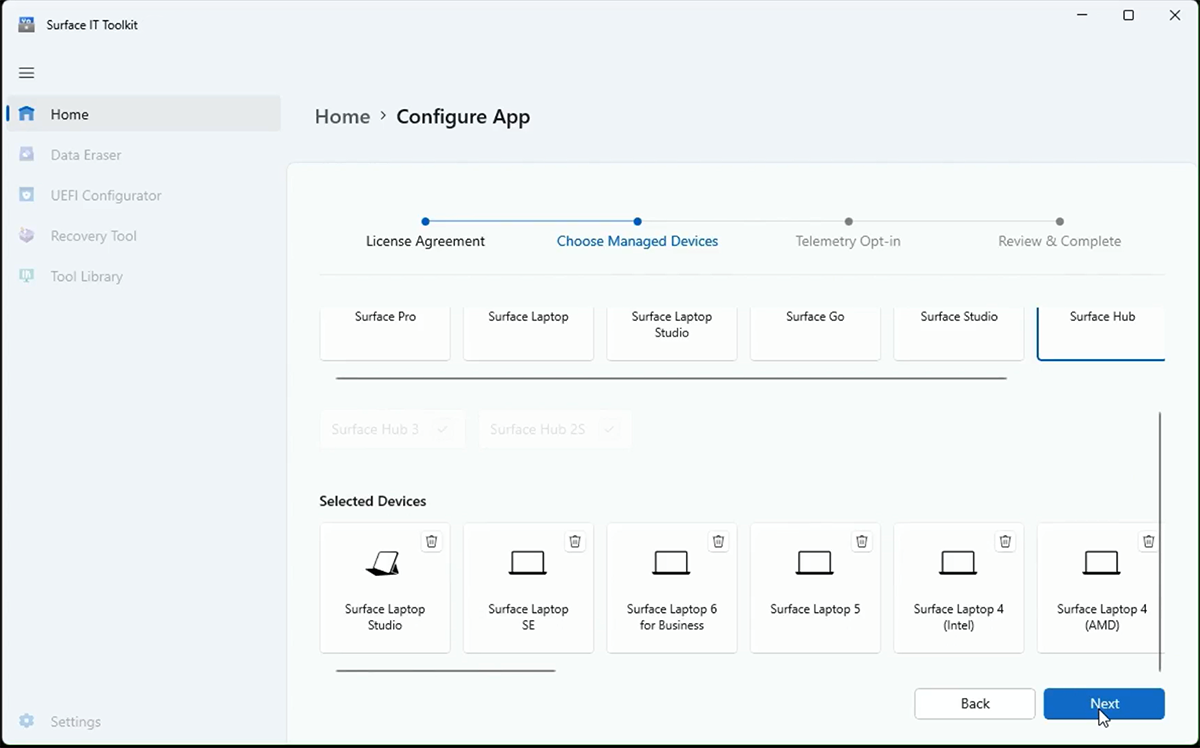 Screenshot that shows list of managed devices.