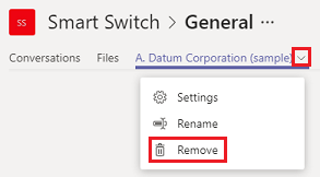 Remover uma guia de aplicativos do Dynamics 365.