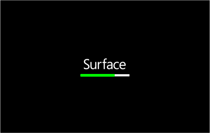 Firmware KIP do Surface com barra de progresso verde claro.