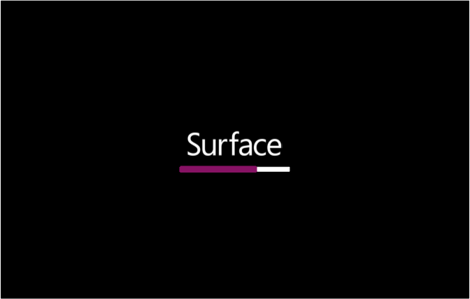 Firmware TPM do Surface com barra de progresso roxa clara.