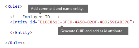 显示规则和实体元素的 XML 标记。