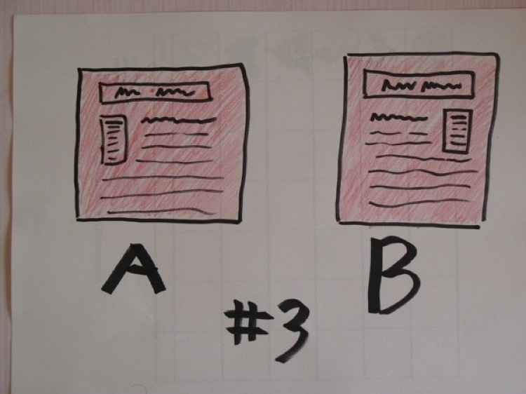 Two webpage layouts, labeled with an A and a B.