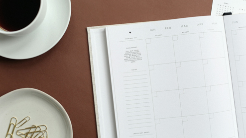 A planner open on a table