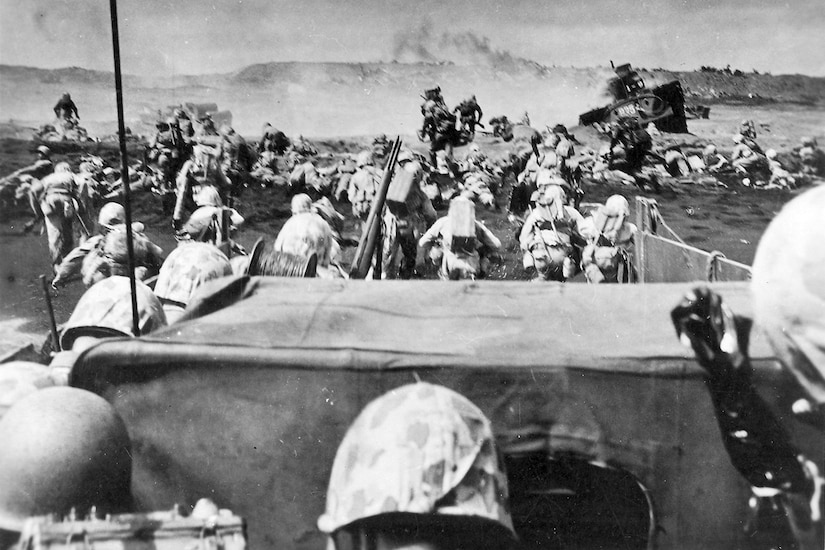 Marines land on Iwo Jima.