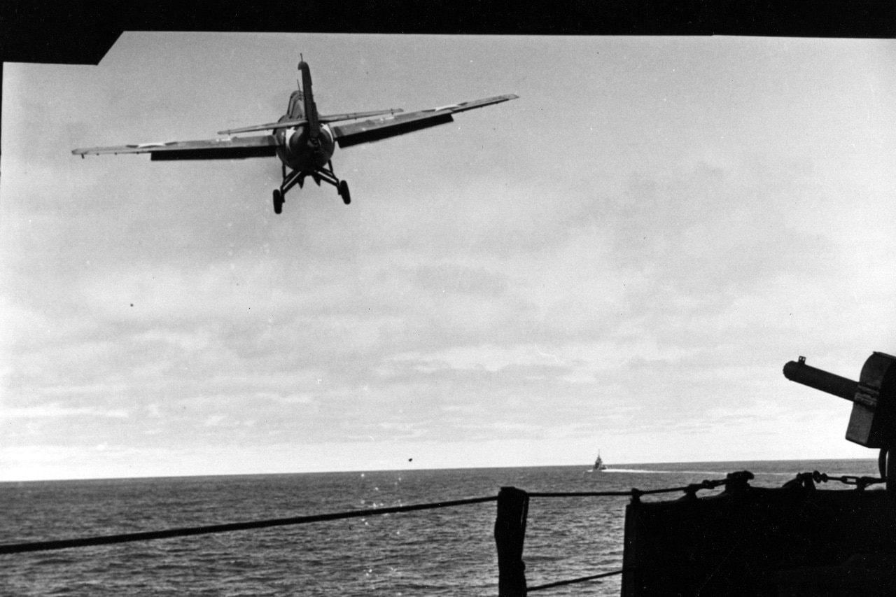 A military jet takes off from a ship.