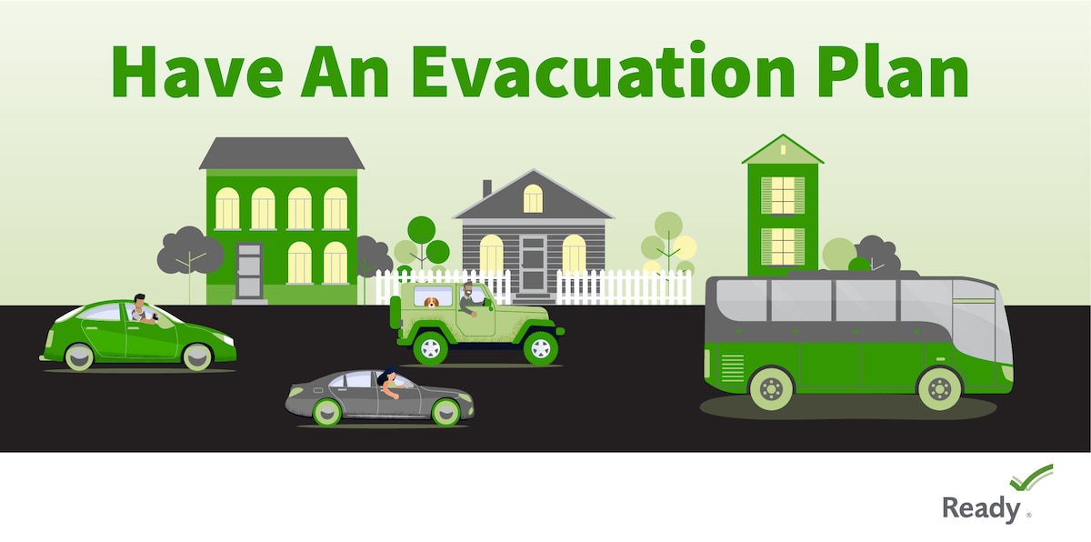 Graphic of houses and people in vehicles on a road.