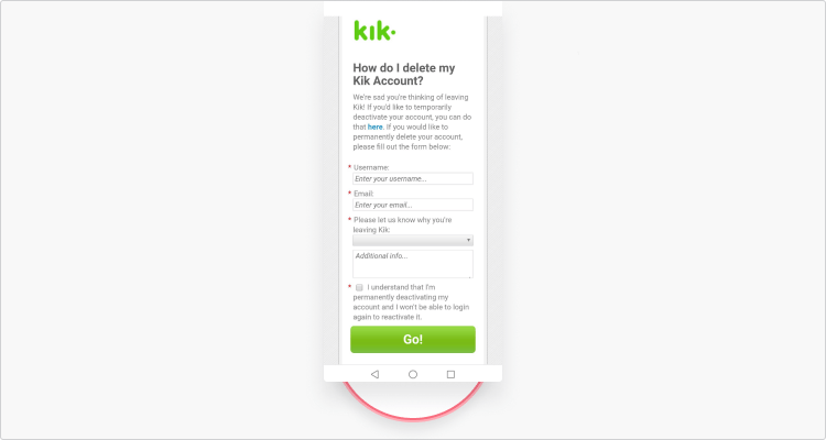 delete or deactivate your kik account