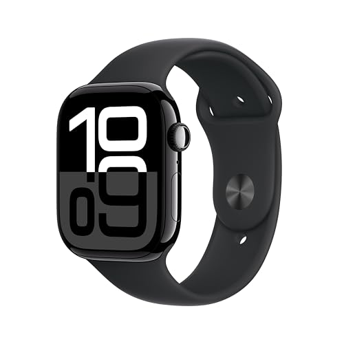 Apple Watch Series 10 [GPS 46mm case] Smartwatch with Jet Black Aluminium Case with Black Sport Band - M/L. Fitness Tracker, 