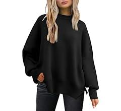 LILLUSORY Women's Oversized Batwing Sweaters 2024 Fall Outfits Crewneck Ribbed Knit Side Slit Trendy Pullover Tops