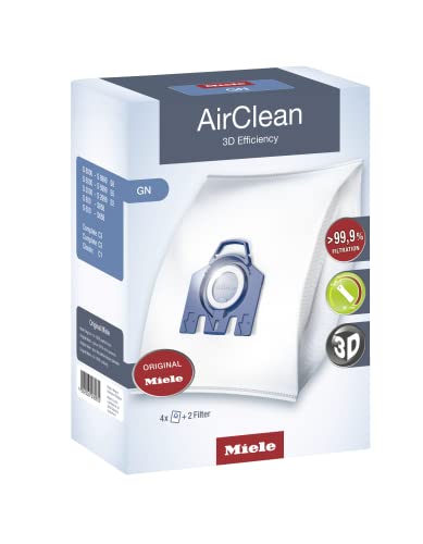 Miele 10123210 AirClean 3D Efficiency Dust Bag, Type GN, 4 Bags & 2 Filters, White