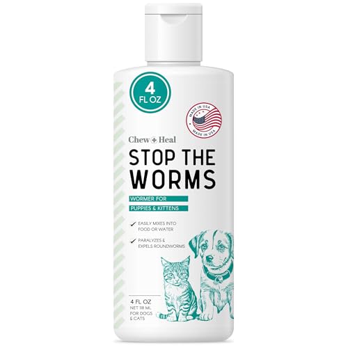 Dog and Cat Dewormer - 4 oz of Wormer Liquid to Paralyze and Expel Roundworms - Kitten and Puppy Dewormer