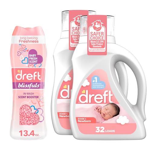 Bundle of Dreft Stage 1: Newborn Hypoallergenic Baby Laundry Detergent Liquid Soap, 46 Fl Oz, (Pack of 2) + Dreft Blissfuls I