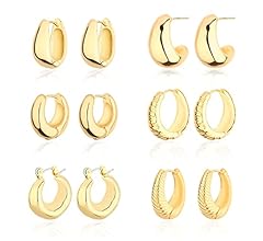 Wgoud Chunky Hoop Earrings Set 14K Gold Hoop Earrings for Women Hypoallergenic, Thick Hoops Earring set, Twist Huggie Hoop …