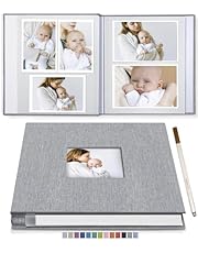 EZKOXAH Photo Album Self Adhesive Book with Picture Window Linen Cover, 20 Pages/40 Sides DIY Pasted for Family Travel, Baby Growth Record, Wedding Scrapbook, Birthday Gifts (Gray, Medium (28x27cm))