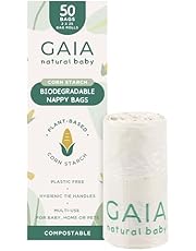 GAIA Natural Baby Biodegradable Nappy Bags 50pk, Green (Package may vary)