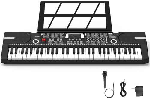 61 keys keyboard piano, Electronic Digital Piano with Built-In Speaker Microphone, Sheet Stand and Power Supply, Portable pia