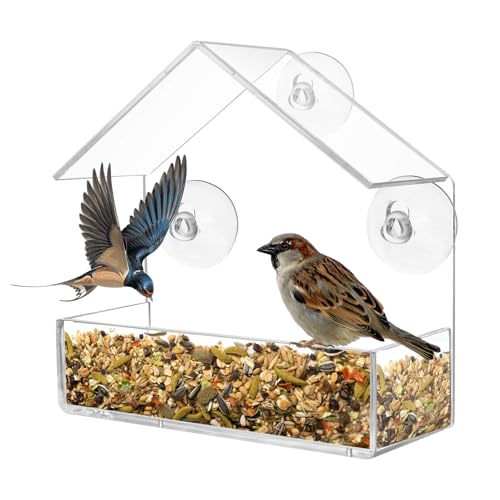 Comedero para Pájaros, Comedero Pajaros Ventana Transparente, Comedero para Pájaros Colgante con 3 Ventosas comedero para páj