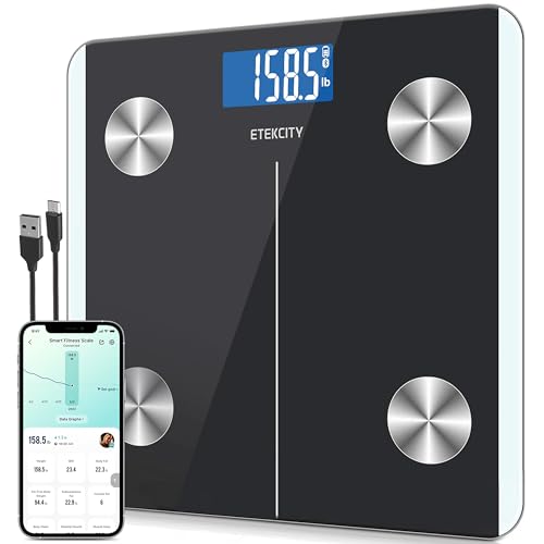 Etekcity Smart Rechargeable Body Fat Scale, Digital Bathroom Scale for Body Weight and Muscle, Accurate Weighing Machine for 