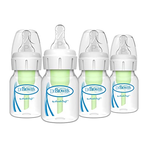 Dr. Brown's Natrual Flow Anti-Colic Options+ Narrow Baby Bottle, 2 oz/60 mL, with Preemie Flow Nipple, 0m+, 4 Bottles