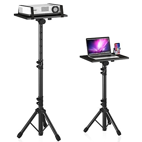 DECOSIS Projector Stand Tripod from 23" to 46", Laptop Tripod Stand Height Adjustable with Gooseneck Phone Holder, Laptop Flo