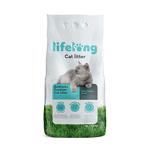 Marca Amazon - Lifelong Arena de bentonita para gatos, Premium con perfume de talco, 10L/7.5 kG, Paquete de 1