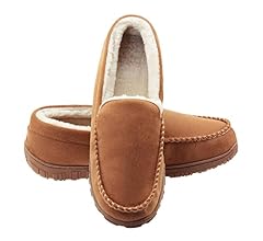 Lulex Moccasins for Men House Slippers Indoor Outdoor Plush Mens Bedroom Shoes with Hard Sole