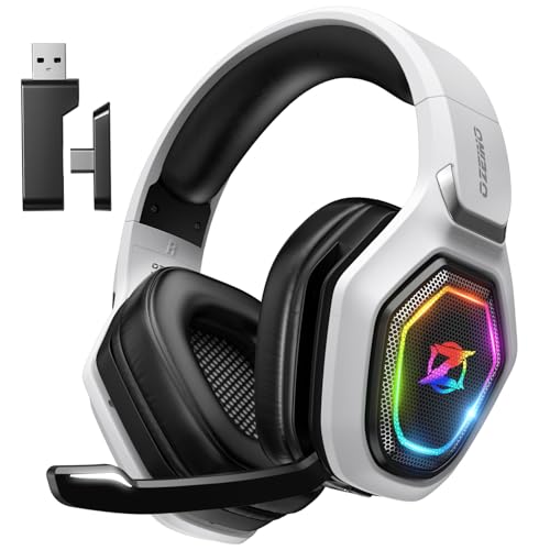 Ozeino 2.4GHz Wireless Gaming Headset for PC, Ps5, Ps4 - Lossless Audio USB & Type-C Ultra Stable Gaming Headphones with Flip