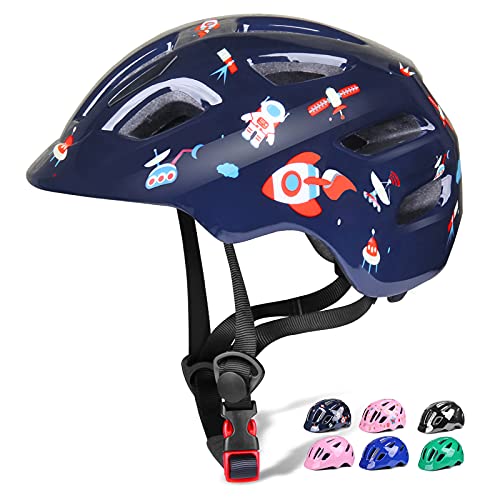 子供用ヘルメット キッズヘルメット 自転車ヘルメット 幼児 児童用 1歳-8歳向け キックボート サイクリング バイク 保護用ヘルメット 超軽量 サイズ調整可能 (ネイビー-宇宙飛行士, S（50-54cm）)