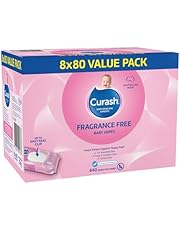 Curash Fragrance Free Baby Wipes - Ideal for Newborns - pH Balanced - For Sensitive Skin - Soap, Alcohol, Paraben &amp; Irritant Free - Wet Wipes - Baby Essentials - 8 x 80 Value Pack, 640 Wipes