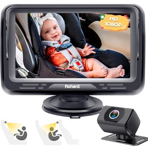 Rohent Baby Car Camera HD 1080P - Rear-Facing Infant Monitor with Night Vision, 150° Wide-Angle Lens, Anti-Glare Screen, Easy