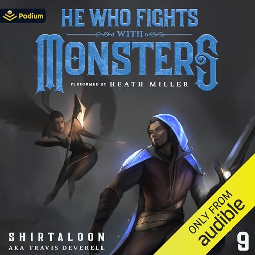 Diseño de la portada del título He Who Fights with Monsters 9