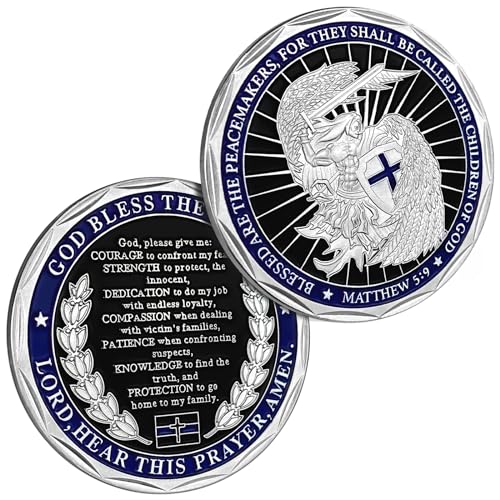 Saint Michael Police Officers Challenge Coin God Bless The Police Appreciation Gifts for Law Enforcement Thin Blue Line Polic