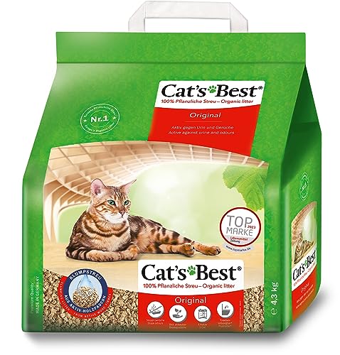 Cat's Best Arena para Gatos Aglomerante EcoPlus 10L (4,3 kg). Arena Biodegradable Hasta 7 Semanas de Uso. Lecho para Gatos de